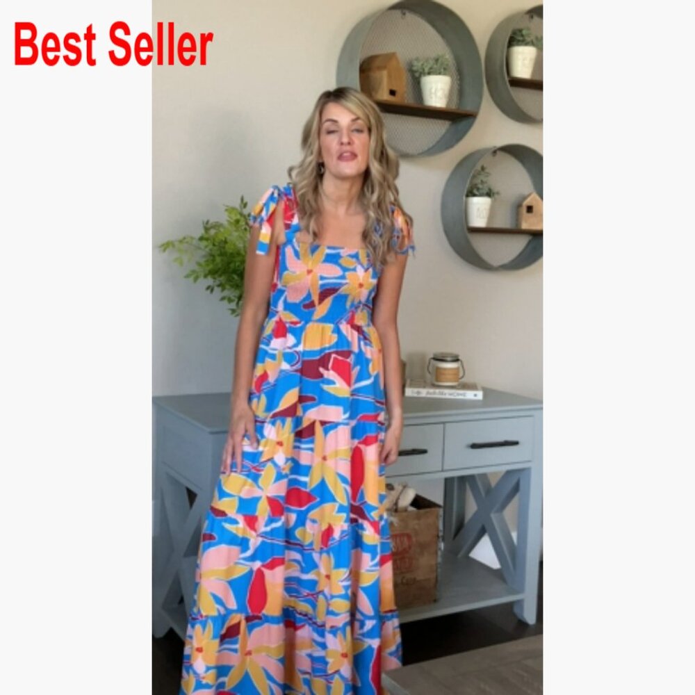 Polyester Spaghetti Strap Square Neck Ruffle Maxi… - image 7